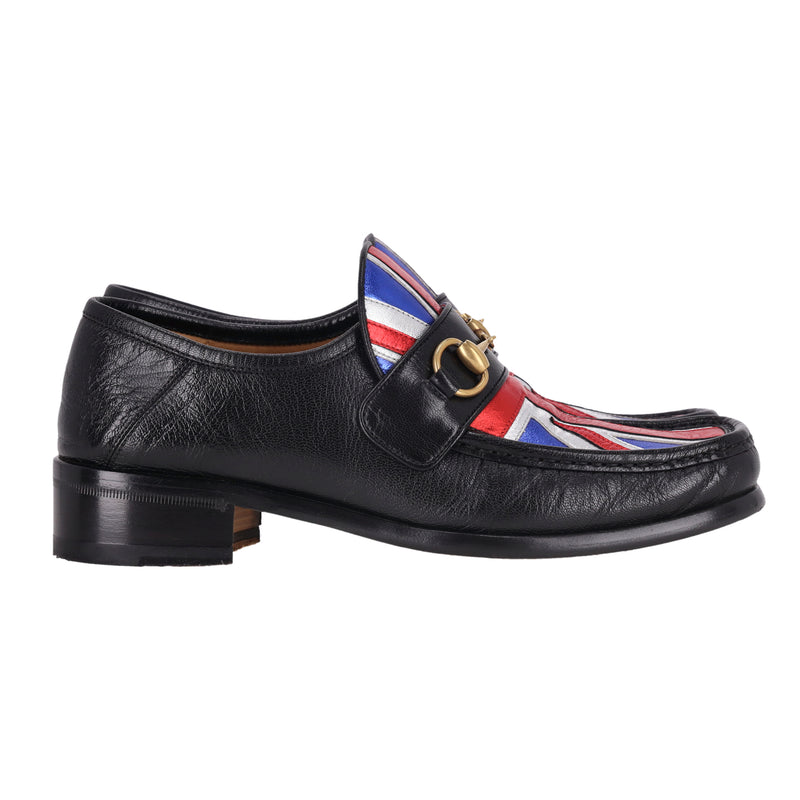 Gucci Union Jack Horsebit Leather Heeled Loafers. Size 39