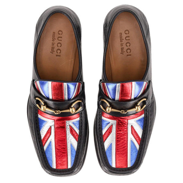 Gucci Union Jack Horsebit Leather Heeled Loafers. Size 39