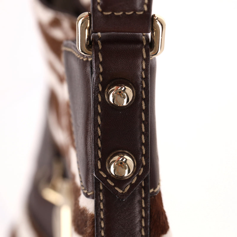 Gucci Vintage Zebra Pony Hair & Leather Hobo Bag With A Horsebit Buckle