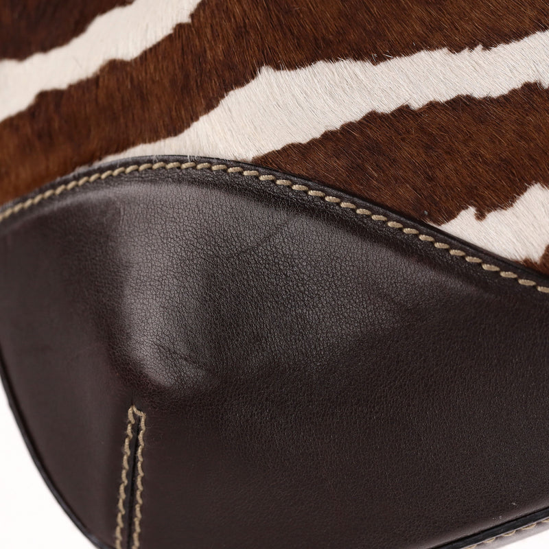 Gucci Vintage Zebra Pony Hair & Leather Hobo Bag With A Horsebit Buckle