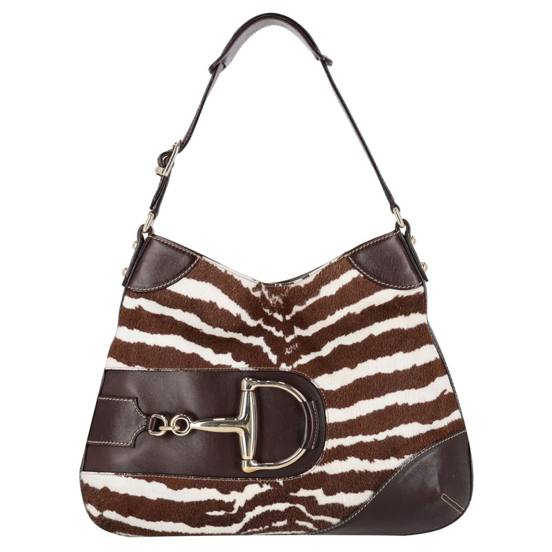 Gucci Vintage Zebra Pony Hair & Leather Hobo Bag With A Horsebit Buckle