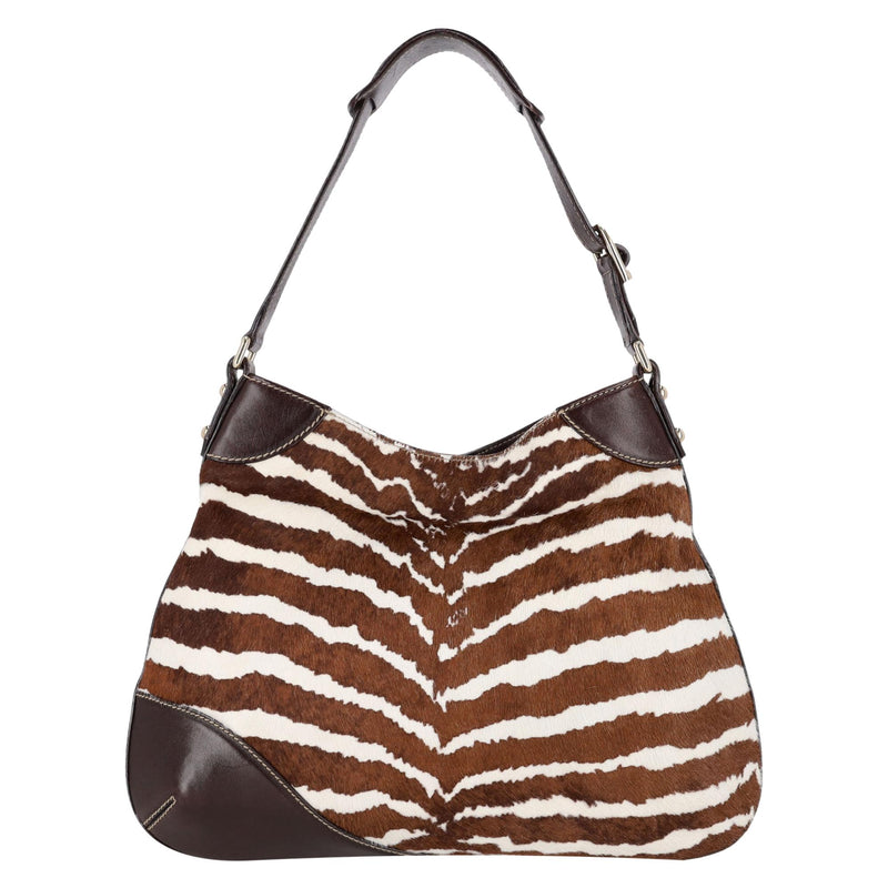 Gucci Vintage Zebra Pony Hair & Leather Hobo Bag With A Horsebit Buckle