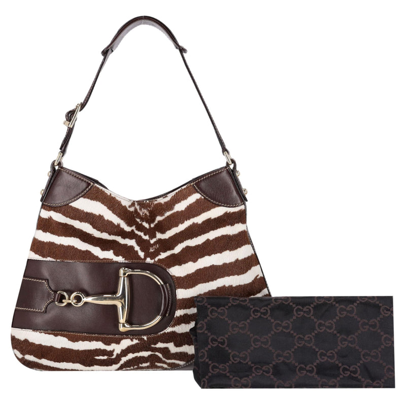 Gucci Vintage Zebra Pony Hair & Leather Hobo Bag With A Horsebit Buckle