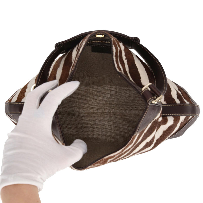 Gucci Vintage Zebra Pony Hair & Leather Hobo Bag With A Horsebit Buckle