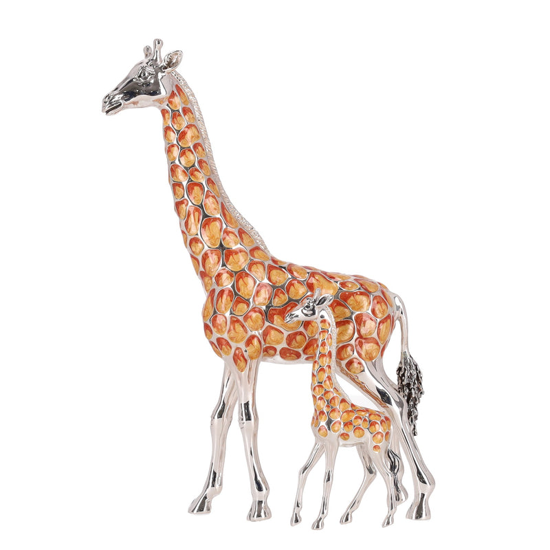 Saturno Set Of Two Hand Enamelled 925 Sterling Silver Giraffe Ornaments
