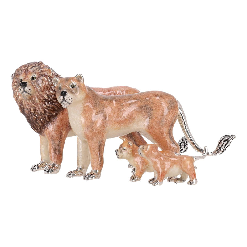 Saturno Hand Enamelled 925 Sterling Silver Lion Family - Set Of Four Ornaments