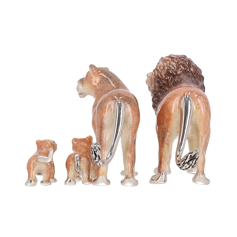 Saturno Hand Enamelled 925 Sterling Silver Lion Family - Set Of Four Ornaments