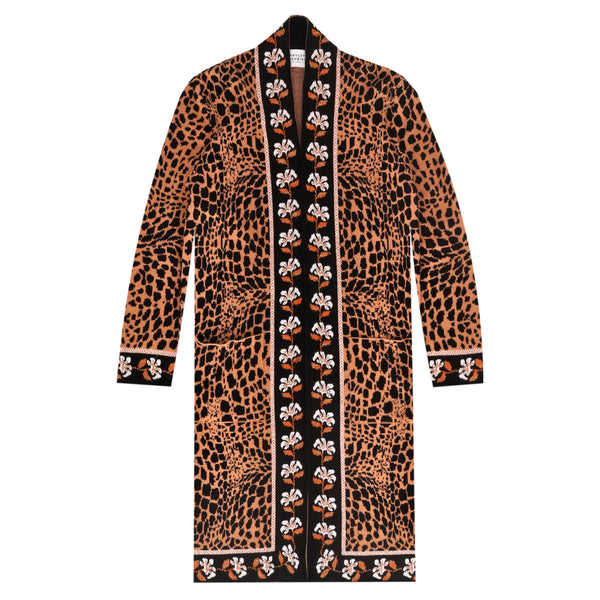 Hayley Menzies Leopard Print Knitted Open-Front Cotton Cardigan. Size M