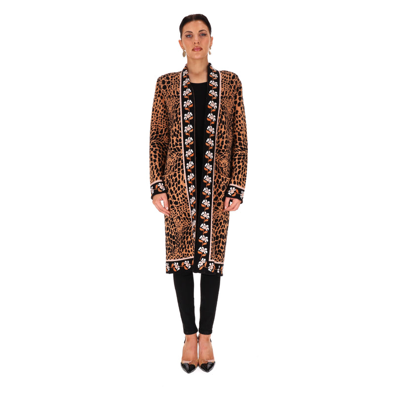 Hayley Menzies Leopard Print Knitted Open-Front Cotton Cardigan. Size M