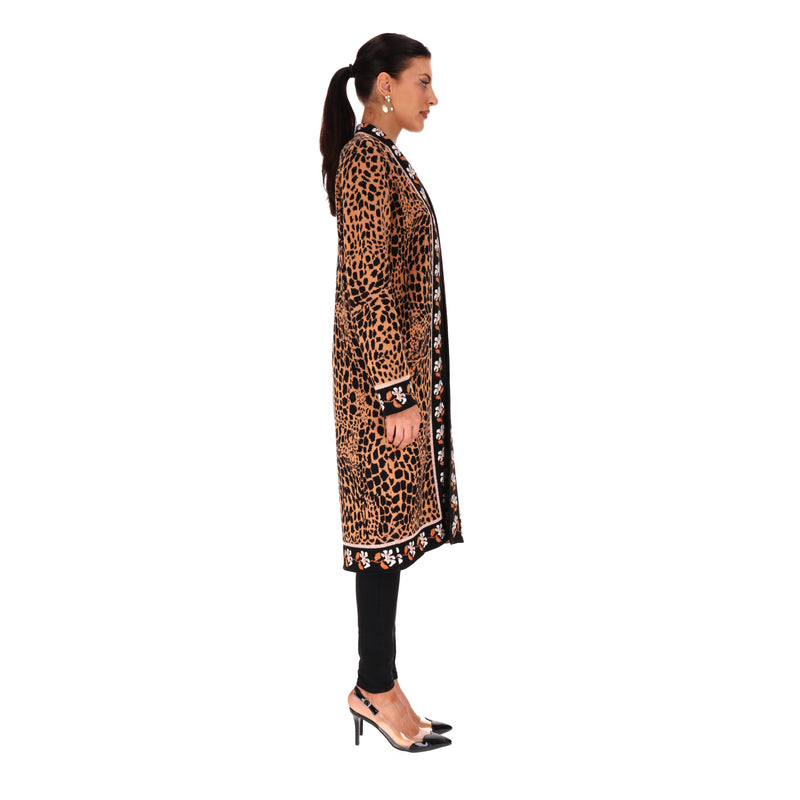 Hayley Menzies Leopard Print Knitted Open-Front Cotton Cardigan. Size M