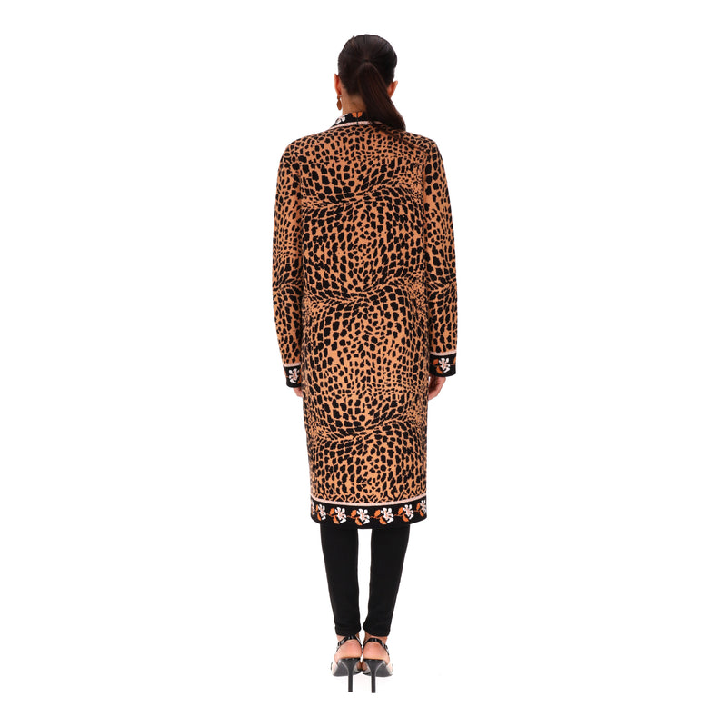 Hayley Menzies Leopard Print Knitted Open-Front Cotton Cardigan. Size M