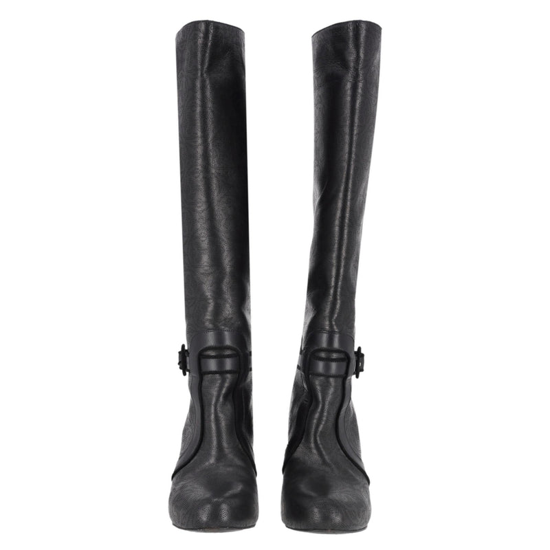 Hermes Perforated 'H' Pattern Leather Heeled Knee Boots. Size 39