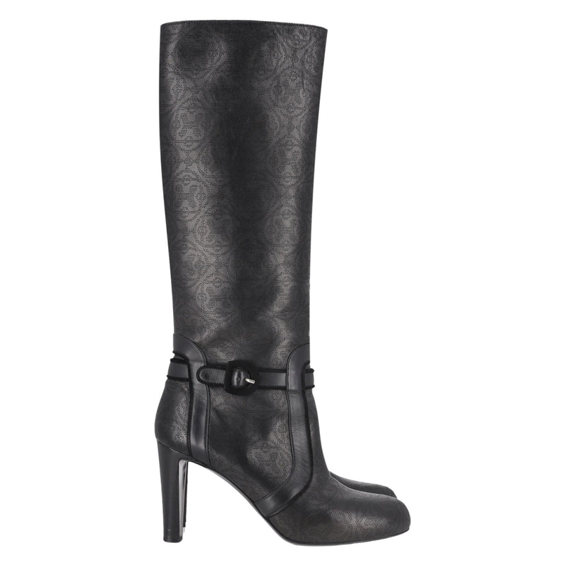 Hermes Perforated 'H' Pattern Leather Heeled Knee Boots. Size 39
