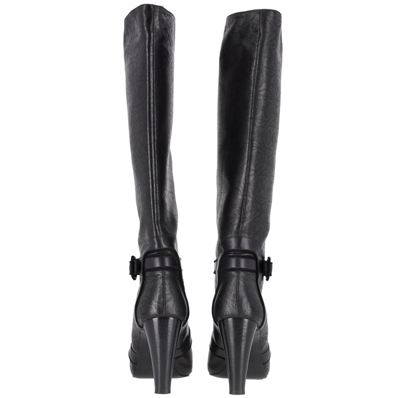 Hermes Perforated 'H' Pattern Leather Heeled Knee Boots. Size 39