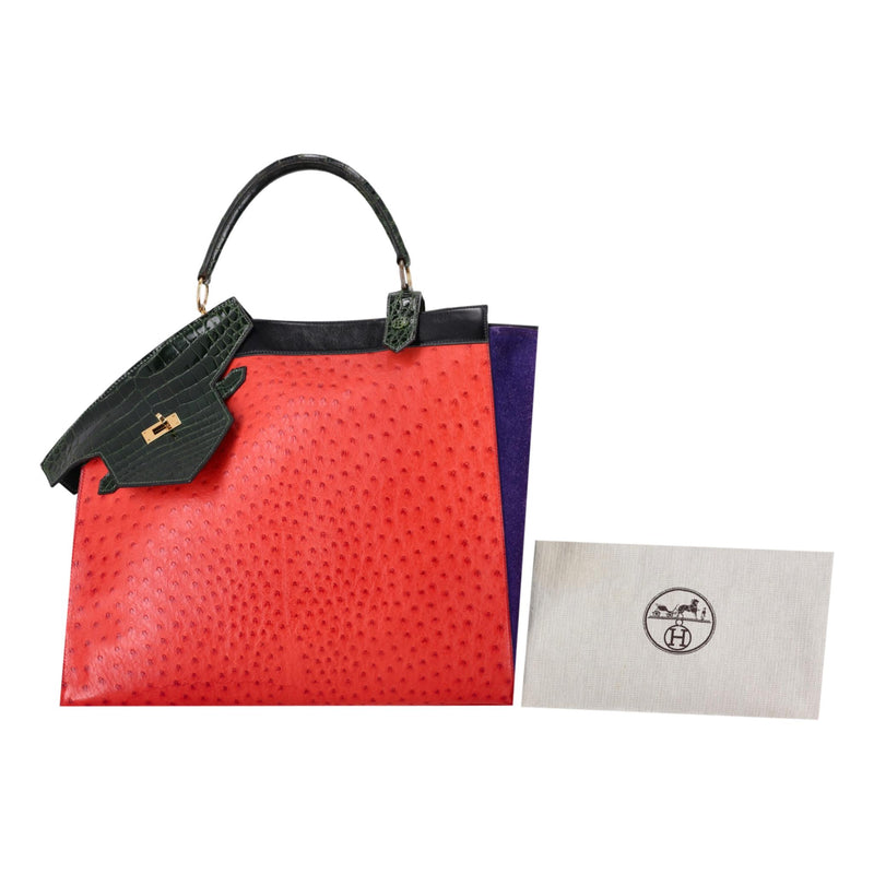 Hermes Vintage Ostrich & Crocodile Skin Himalaya Symbiose 43 Handbag