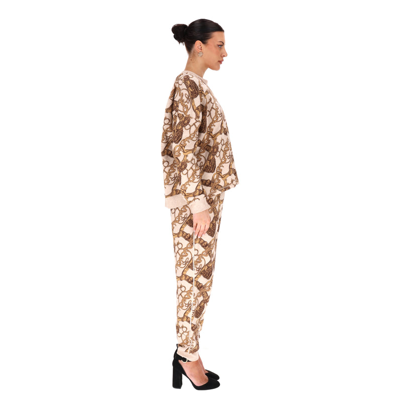 Hermes Bride De Cour Cotton & Camel Hair Matching Sweater & Joggers. Size 42FR