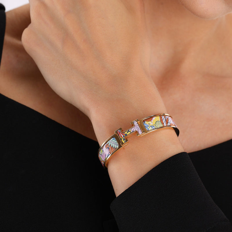 Hermes Clic Clac H 18k Gold Plated Animaux Camoufles Bracelet
