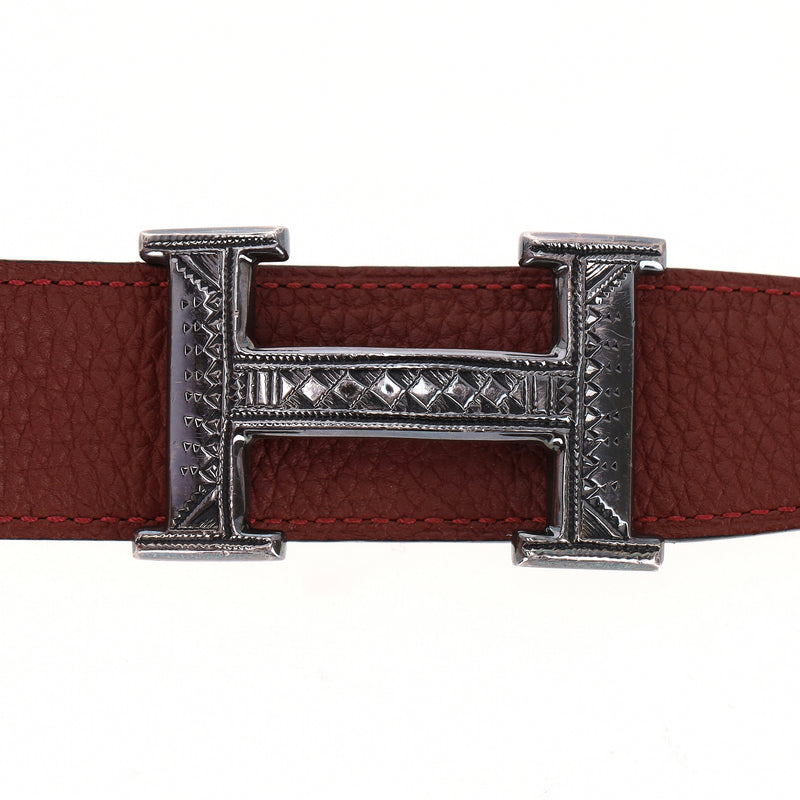 Hermes 'H' Touareg 925 Sterling Silver Buckle Leather Belt