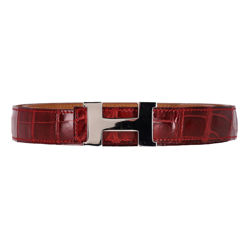 Hermes Crocodile Porosus Palladium Plated 'H' Buckle Belt