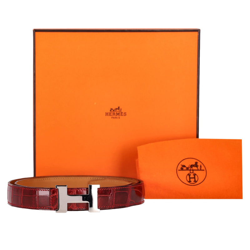 Hermes Crocodile Porosus Palladium Plated 'H' Buckle Belt