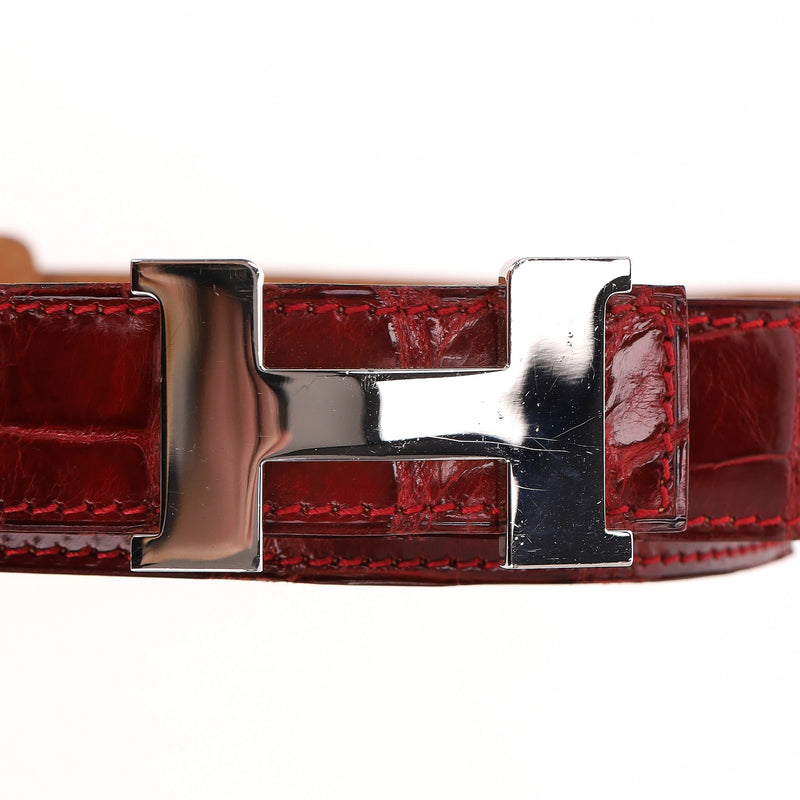 Hermes Crocodile Porosus Palladium Plated 'H' Buckle Belt