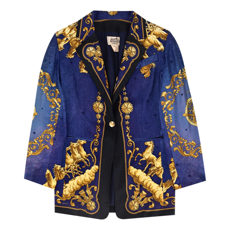 Hermes Vintage 80's Silk Cosmos Print Silk Jacket. Size 38FR