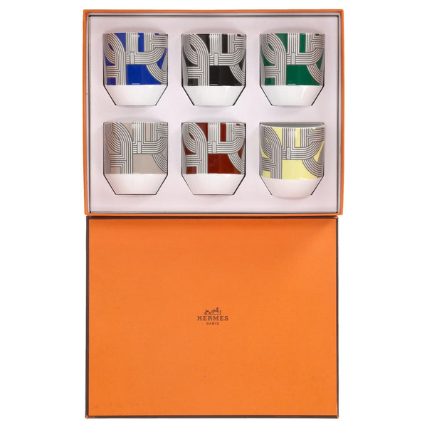 Hermes Rallye 24 Set of 6 Limoge Porcelain Tumblers