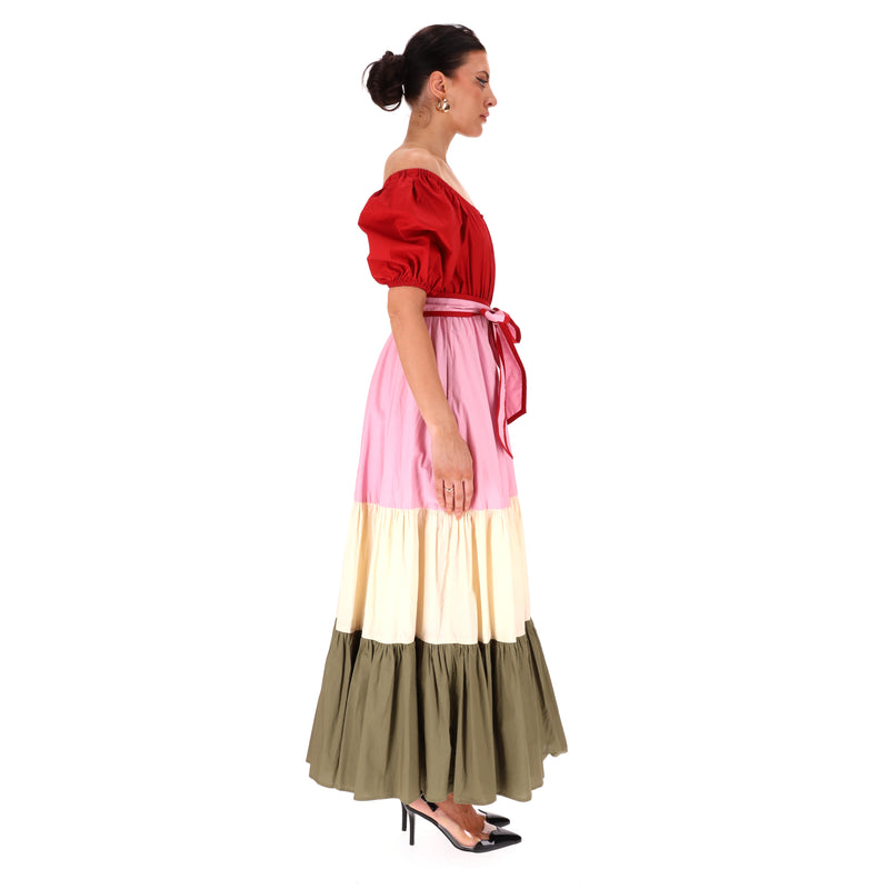 Hester Bly Colour-Block Cotton Belted Maxi Dress. Size S