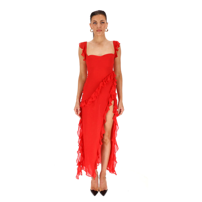 House Of CB Ruffle-Trim Maxi Dress. Size XS