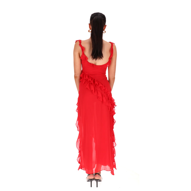 House Of CB Ruffle-Trim Maxi Dress. Size XS