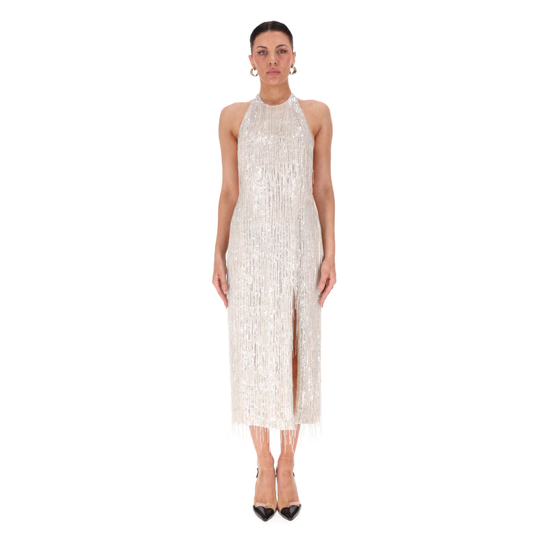 Ilta Sequin & Beaded Backless Midi Dress. Size 38