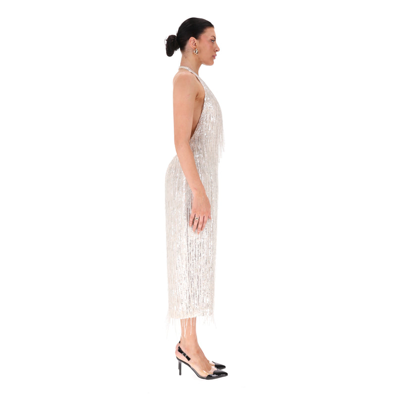 Ilta Sequin & Beaded Backless Midi Dress. Size 38