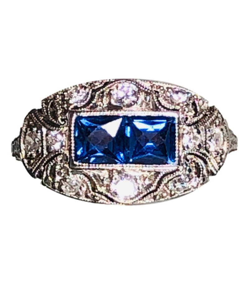Platinum Sapphire & Diamond Vintage Art Deco Ring