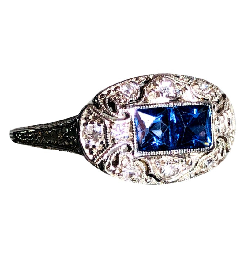 Designer Dress Agency London - Art Deco Diamond & Sapphire Ring - Shush At The Wellington