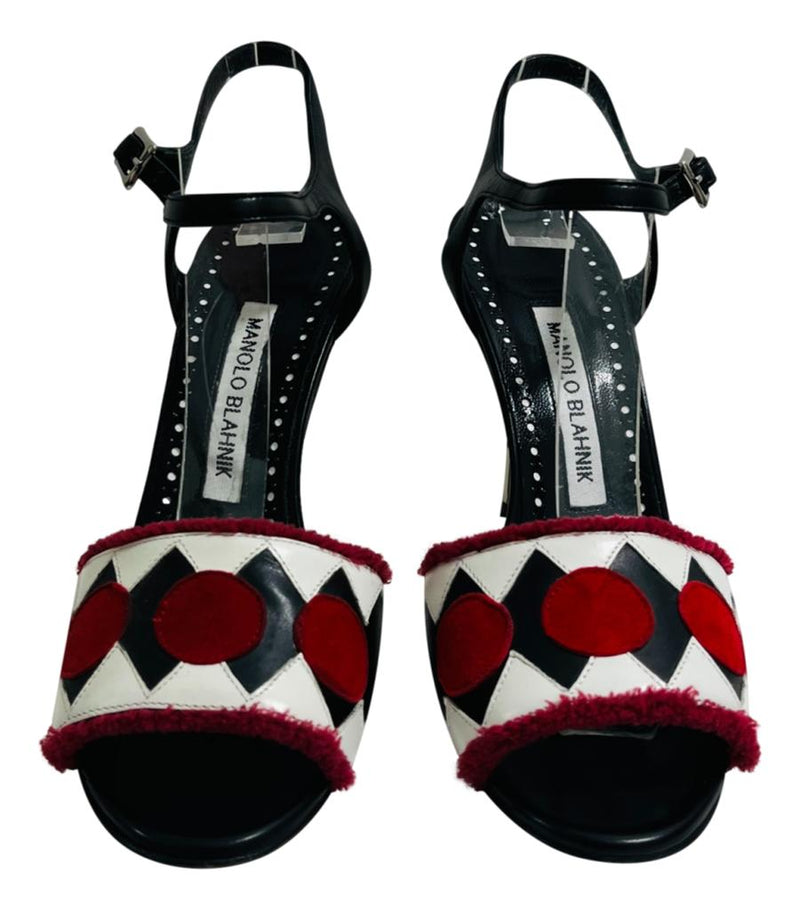 Manolo Blahnik Geometric Print Leather Sandals. Size 36