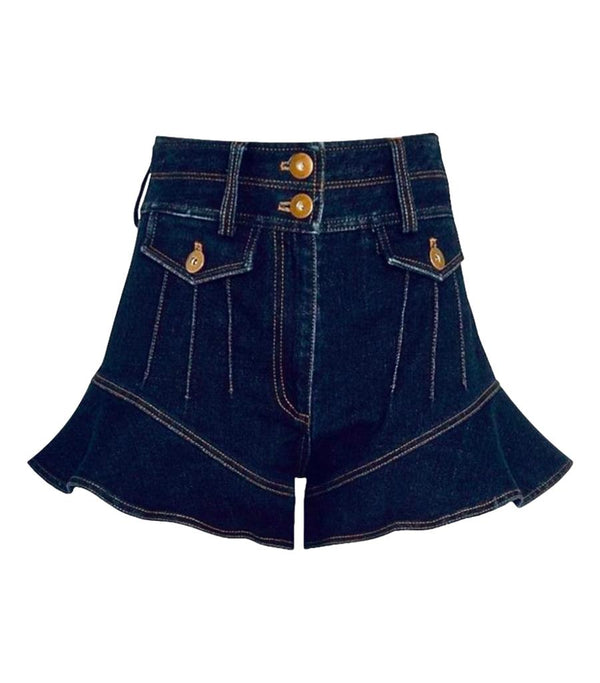 Self-Portrait Flounced Denim Shorts. Size 8UK