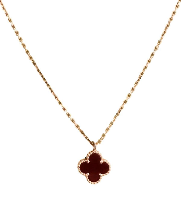 Van Cleef & Arpels 18k Gold & Carnelian Sweet Alhambra Necklace