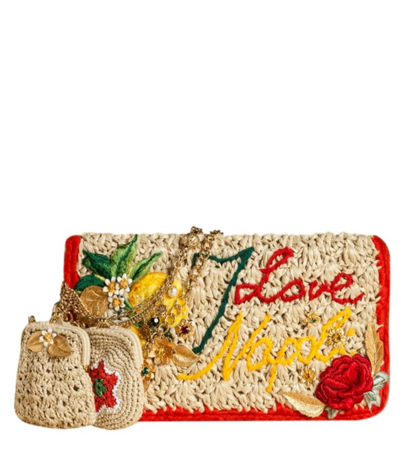 Dolce & Gabbana Rose & Lemons Richly Embellished Raffia Bag