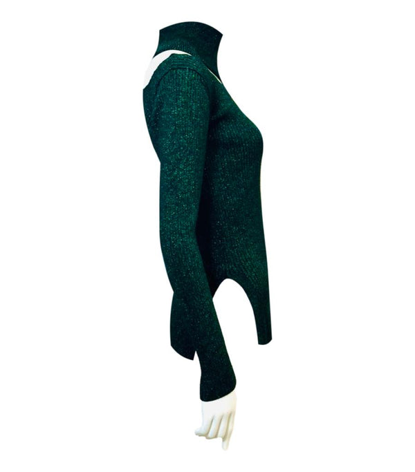 Christopher Kane Cut-Out Metallic High-Neck Lurex Jumper. Size S