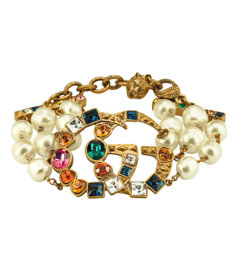 Gucci 'GG' Logo Crystal & Pearl Bracelet