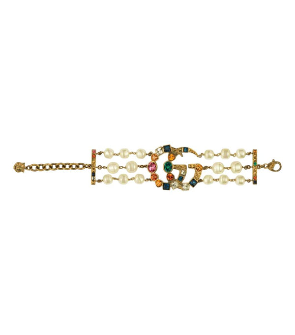 Gucci 'GG' Logo Crystal & Pearl Bracelet