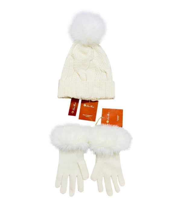 Loro Piana Fox Fur & Cashmere Beanie & Gloves Set