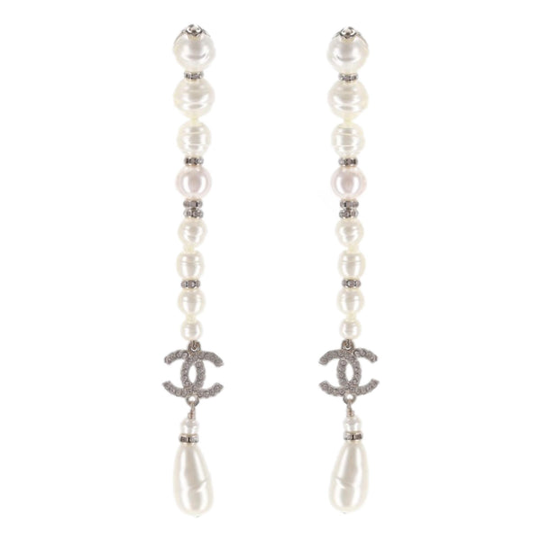 Chanel Pearl & Crystal 'CC' Logo Drop Earrings