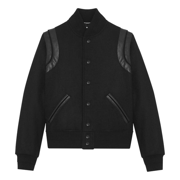 Saint Laurent Leather Trimmed Wool Teddy Bomber Jacket. Size 48FR
