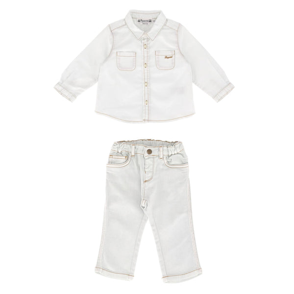 Bonpoint Baby Girl Cotton Denim Shirt And Trousers Outfit Set. Size 12M