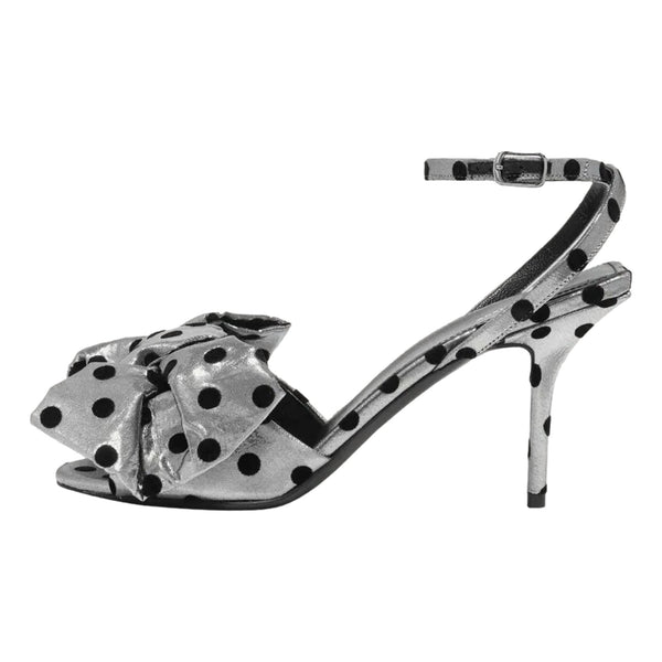 Balenciaga Bow-Detailed Polka-Dot Lame Sandals. Size 35.5