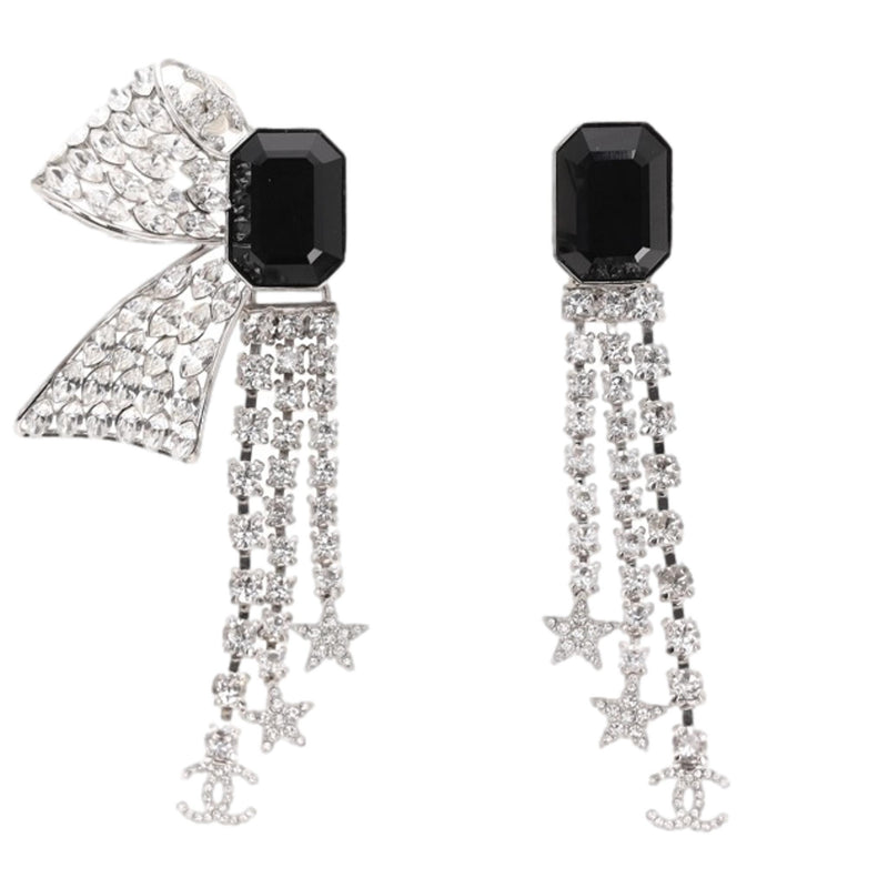 Chanel Crystal Bow Embellished 'CC' Logo Drop Earrings