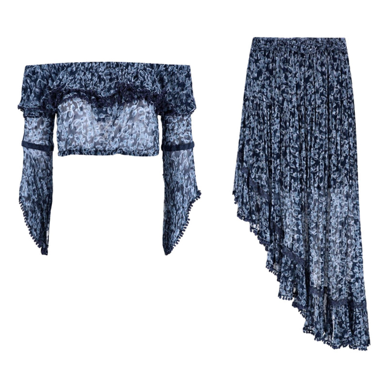 Rahi Cali Off-The-Shoulder Top & Asymmetric Skirt Two-Piece Set. Size S/L