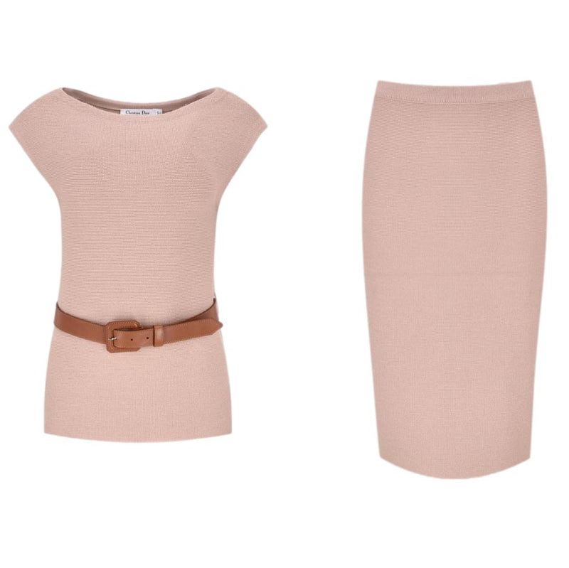 Christian Dior Wool Top & Skirt Co-Ord Set With Leather Belt. Size 42/44FR
