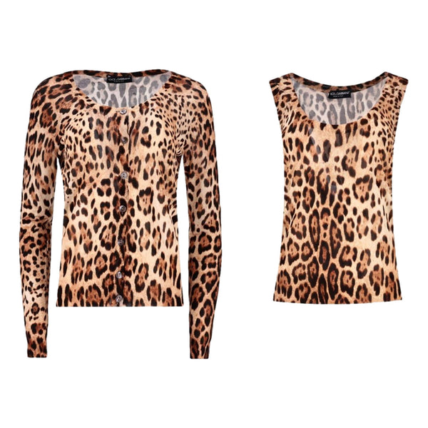 Dolce & Gabbana Leopard Print Cardigan & Matching Top Two-Piece Set. Size 44IT